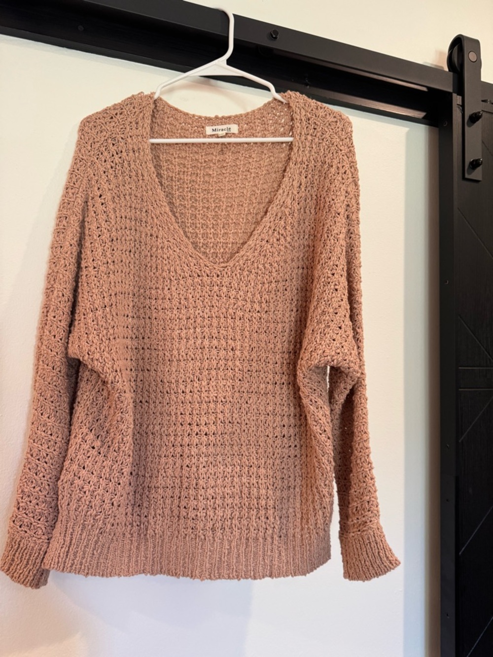 Miracle Open-Knit V-Neck Sweater - Tan Size S/M